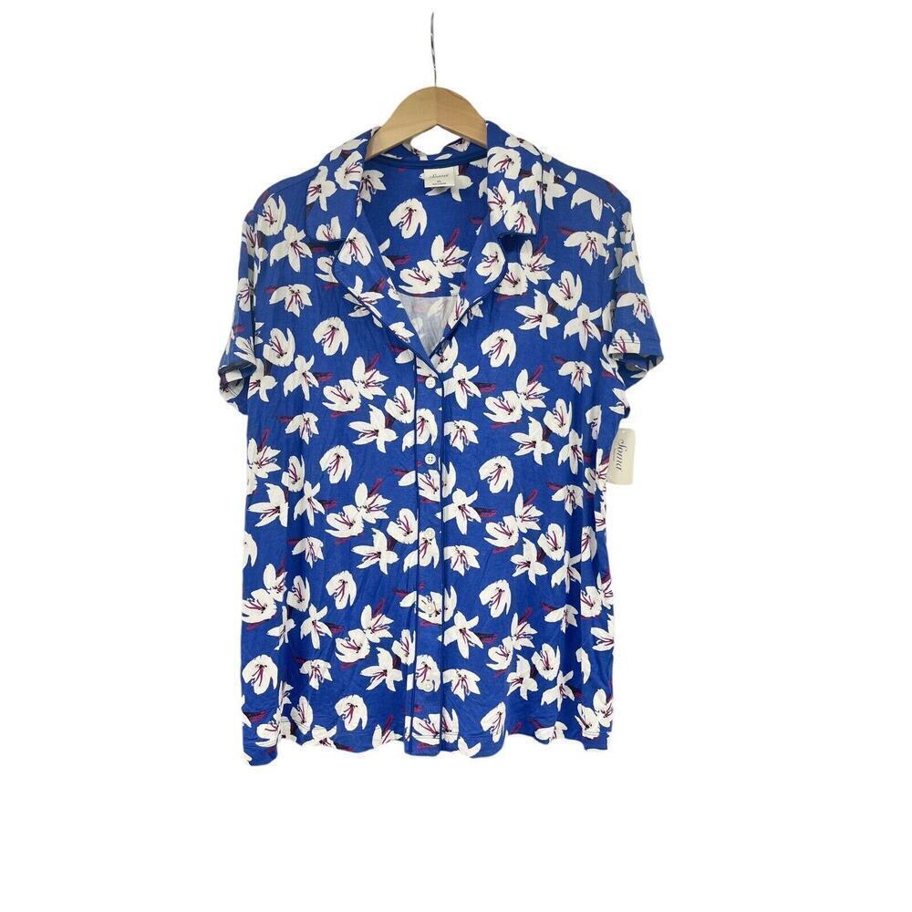 Soma Cool Nights Short Sleeve Pajama Top Blue Floral Womens XL New